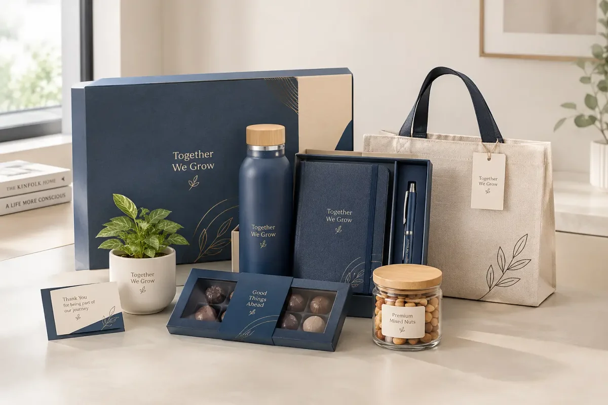 Tim Korporat Menyiapkan Hampers Lebaran Eksklusif dengan Branding Perusahaan